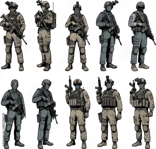 Military man vector mega set, marines, NAVY, army soldier