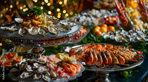 luxury seafood buffet with oysters, shrimp and crab © fraudiana