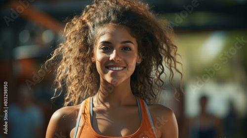 Portrait of a young woman with curly hair smiling