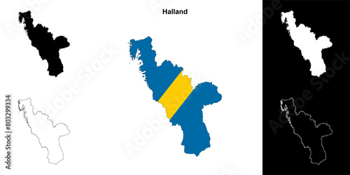 Halland county blank outline map set