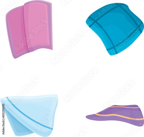 Cotton handkerchief icons set cartoon vector. Handkerchief in various color. Personal hygiene item