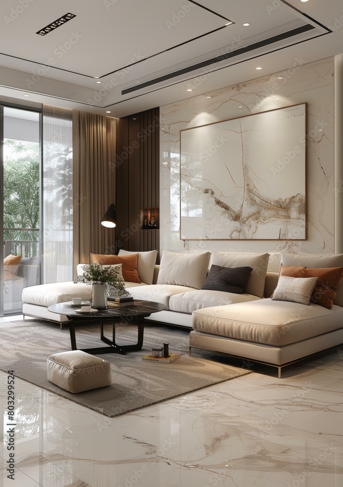 Fototapeta premium Bright and Airy Modern Living Room Design