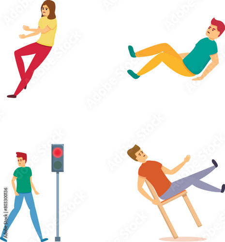 Human traumatization icons set cartoon vector. Case of physical trauma. Misfortune, failure, accident
