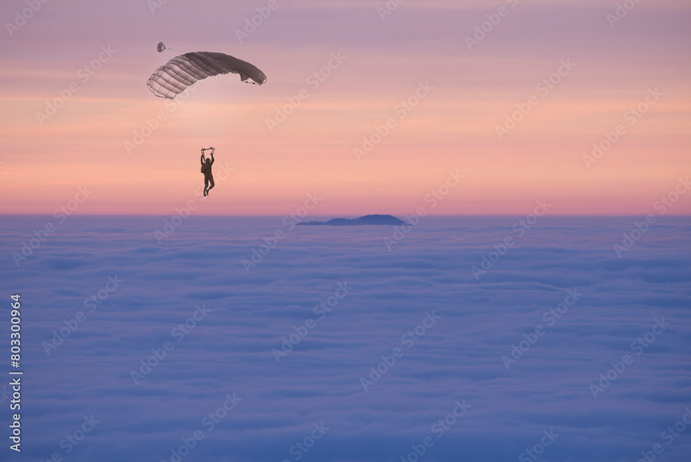 custom made wallpaper toronto digitalParaglider Flying over a Cloudscape with a Mountain Peak in Sunset in Ticino, Switzerland.