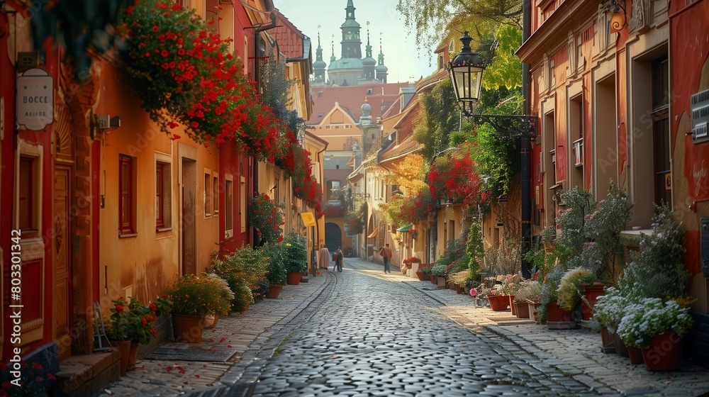 Fototapeta premium Nostalgic Alleyway: Historic European Cityscape, generative ai