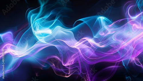 Abstract blue purple black white background with glowing waves and smoke on black background. Concept Abstract Art, Background Design, Digital Illustration, Colorful Abstract, Graphic Design