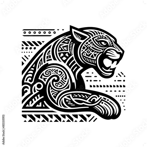 panther, jaguar, leopard silhouette in animal ethnic, polynesia tribal illustration