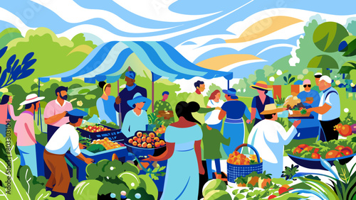 Bustling Outdoor Farmers Market on a Sunny Day