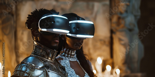 Futuristic Knights in VR Headsets Amidst Ancient Decor, Long Distance Relationship