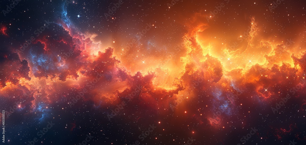 Naklejka premium Beautiful orange space background. Sci-fi cosmic wallpaper.