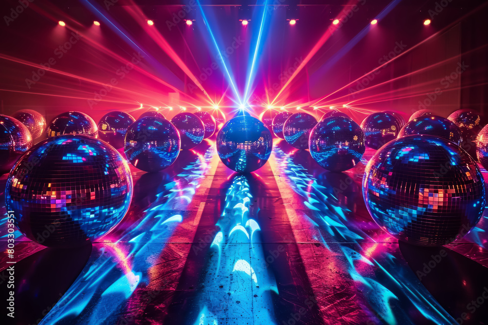 Obraz premium A room full of colorful, glowing, and reflective spheres