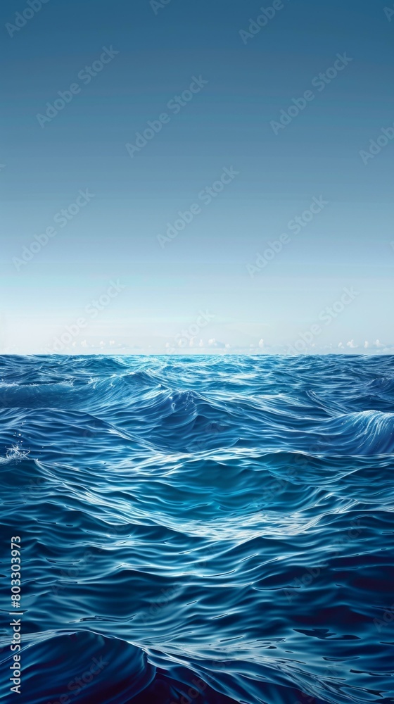 Deep blue ocean surface with gentle waves under clear sky