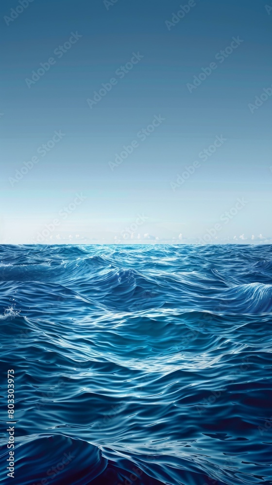 Fototapeta premium Deep blue ocean surface with gentle waves under clear sky