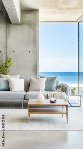 Modern coastal living room with ocean views © duyina1990