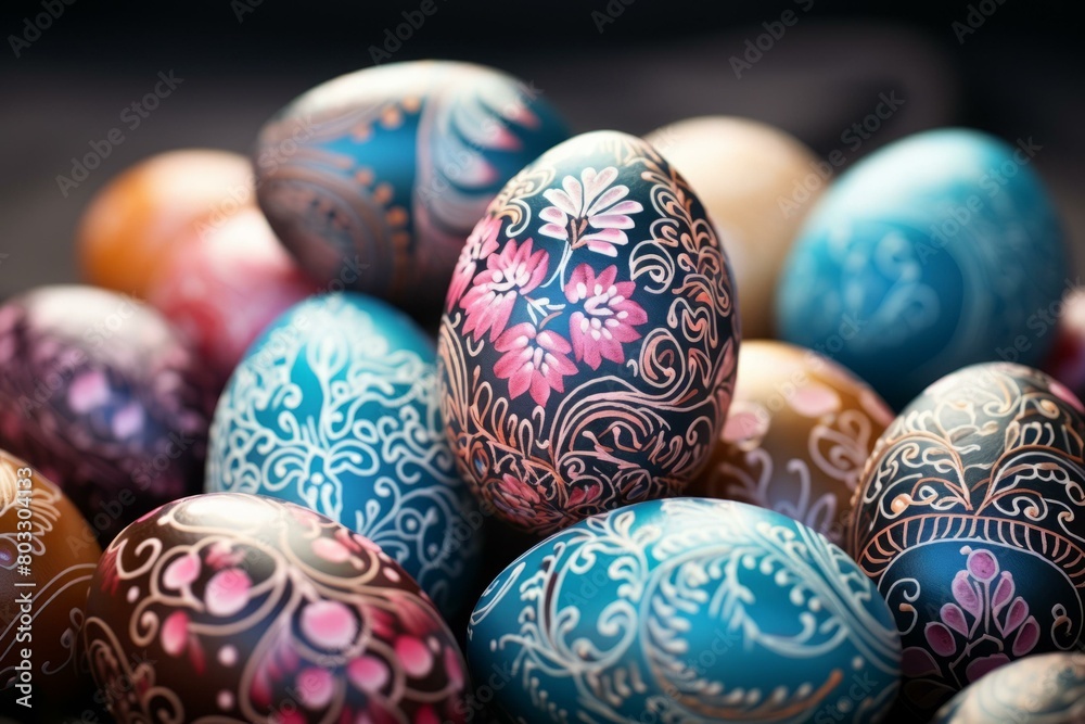 A beautiful image of Easter eggs with intricate designs A beautiful image of Easter eggs with intricate designs