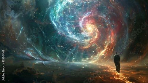 Mystical cosmic vortex surrounded by celestial wonders in a detailed digital artwork photo