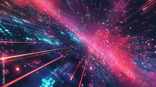 Journey through a vivid cyber realm: Colorful lights rush in energetic digital space
