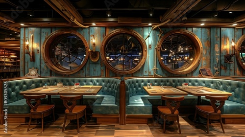 Anchors Away: Seafood Delights at the Ship-themed Cafe, generative ai
