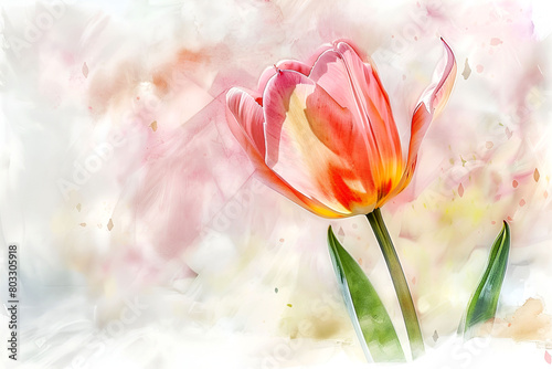 Lonely delicate tulip on a pastel background.