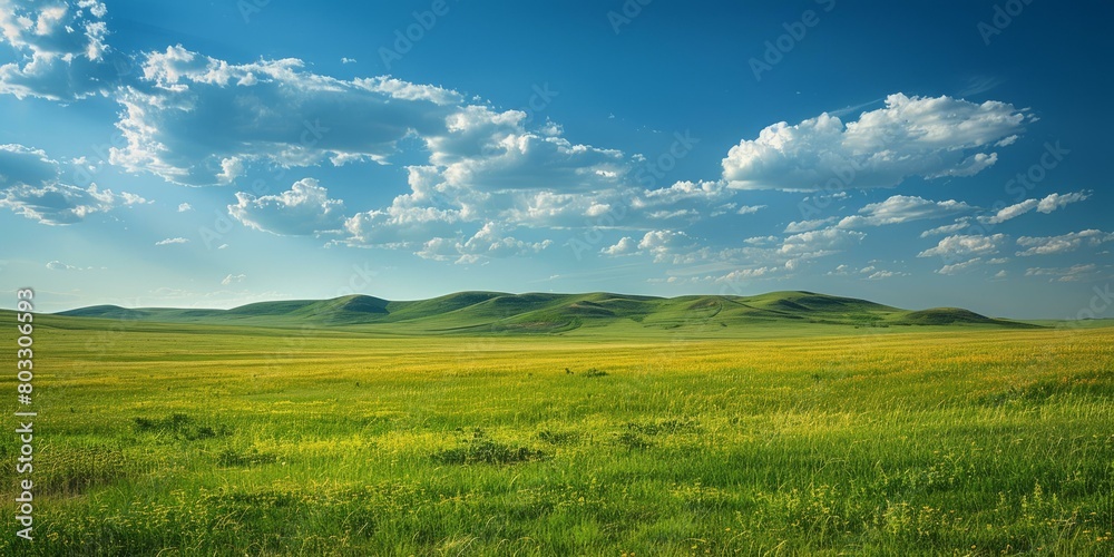 Obraz premium Vast Grassland Under Blue Sky