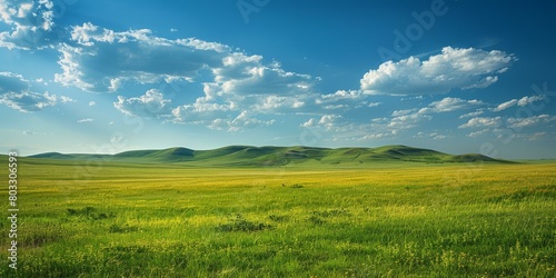 Vast Grassland Under Blue Sky photo