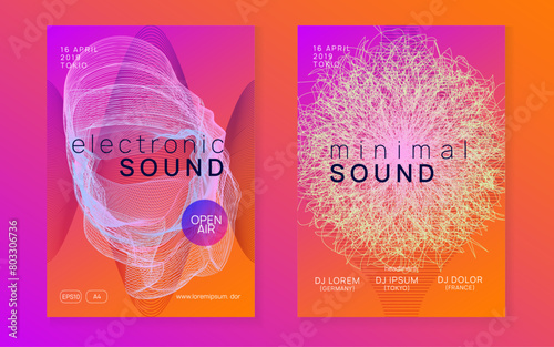 Sound Background. Concert Vector. Blue Discotheque Poster. Nightclub Audio Illustration. Green Music Set. Techno Electro Graphic. Edm Event. Pink Sound Background