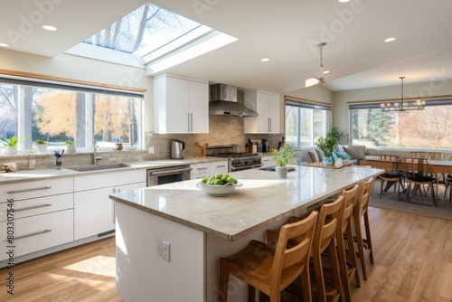 Bright and Airy Kitchen With Large Island and Skylight