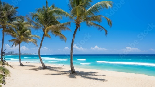 Palm trees on a beach with white sand and blue water