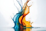 Dynamic Abstract Art: Vibrant Blue and Orange Liquid Splash Captured Mid-Air, Perfect for Creative Backgrounds, Artistic Wallpapers, and Modern Design Elements - A Visual Representation of Fluid Motio