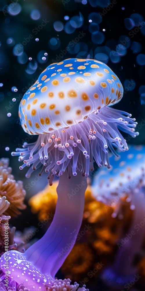 Naklejka premium A glowing jellyfish with a beautiful pattern of spots