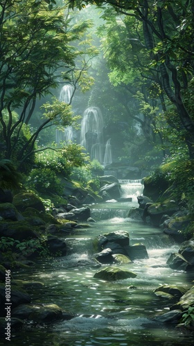 The Enchanting Beauty of Nature's Paradise: A Cascading Waterfall in the Heart of a Lush Forest