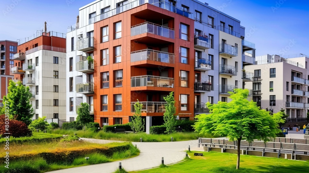 Modern apartment buildings with green courtyard