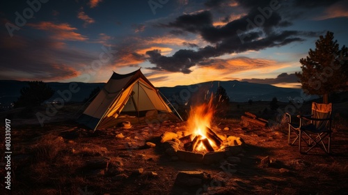 Camping under the stars with a beautiful sunset