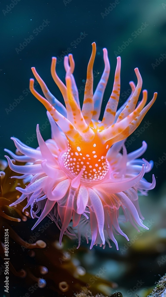 A Magnificent Sea Anemone With Pink Tentacles A Magnificent Sea Anemone With Pink Tentacles