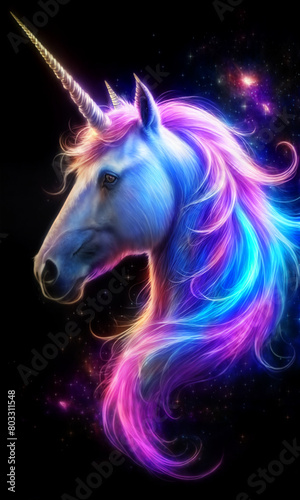 Fantastic Colorful Unicorn Profile Head © Toon-Goo