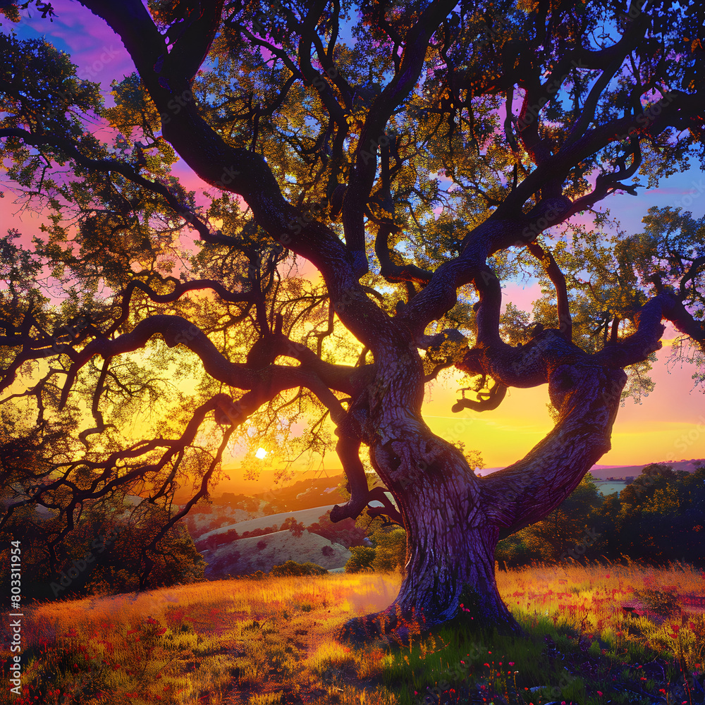 Oak Tree with Sunset/Sunrise Oak Tree with Sunset/Sunrise