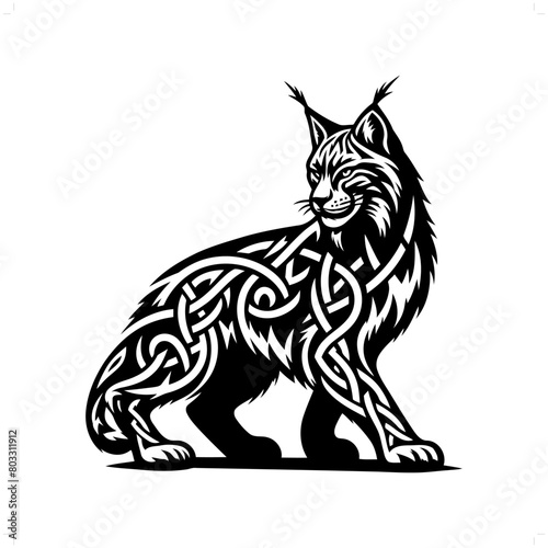 lynx, bob cat silhouette in animal celtic knot, irish, nordic illustration