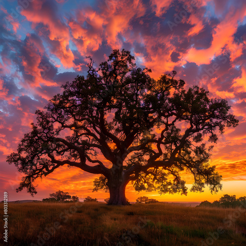Oak Tree with Sunset Sunrise