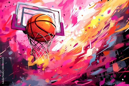 illustration Court of Dreams: The Heartbeat of Basketball, MVP, neon, Game Time: The Intensity of Basketball	