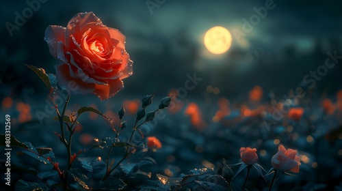 Luminous Rose in Moonlight, generative ai