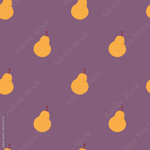Seamless pattern with pears on purple background. Contemporary abstract flat design for decor covers paper. Cute vector illustration.
