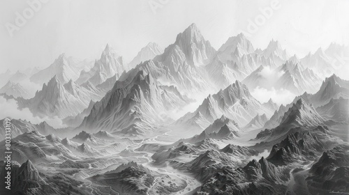 Majestic Mountains Come to Life through Intricate Pencil Strokes in a Detailed Landscape Sketch photo