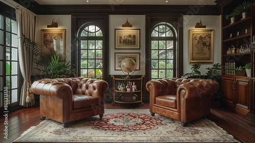 Elegant Dark Wood Furniture in British Colonial Style, generative ai