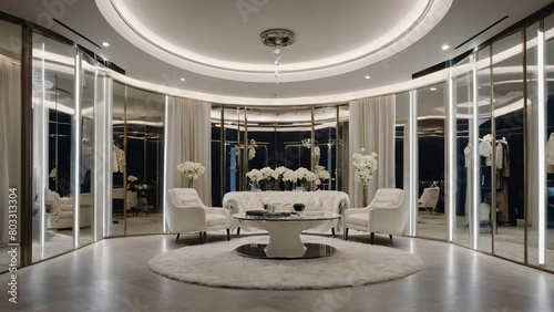 A luxurious White room with a d  cor of gold and white furniture.