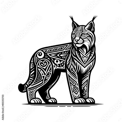lynx, bob cat silhouette in animal ethnic, polynesia tribal illustration