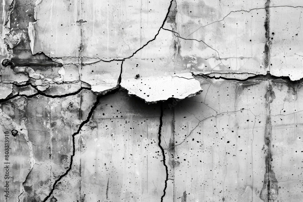 Black and white photo of cracked concrete wall texture