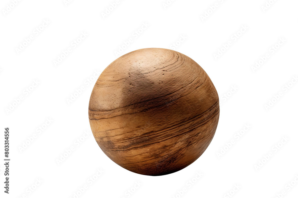 A wooden ball with a brown surface, white background, transparent background A wooden ball with a brown surface, white background, transparent background