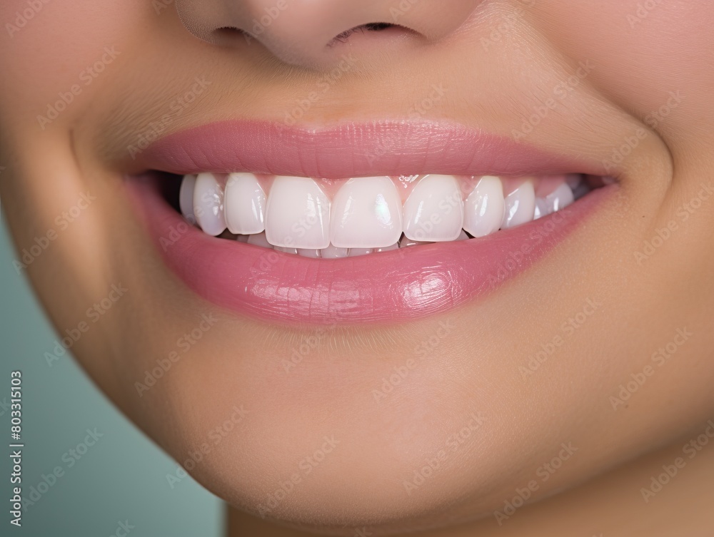 Obraz premium Close-up portrait of woman with beautiful white teeth smiling