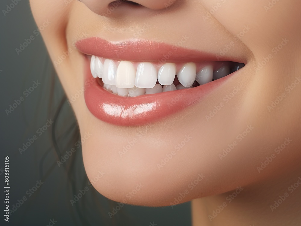 Fototapeta premium Close-up portrait of woman with beautiful white teeth smiling