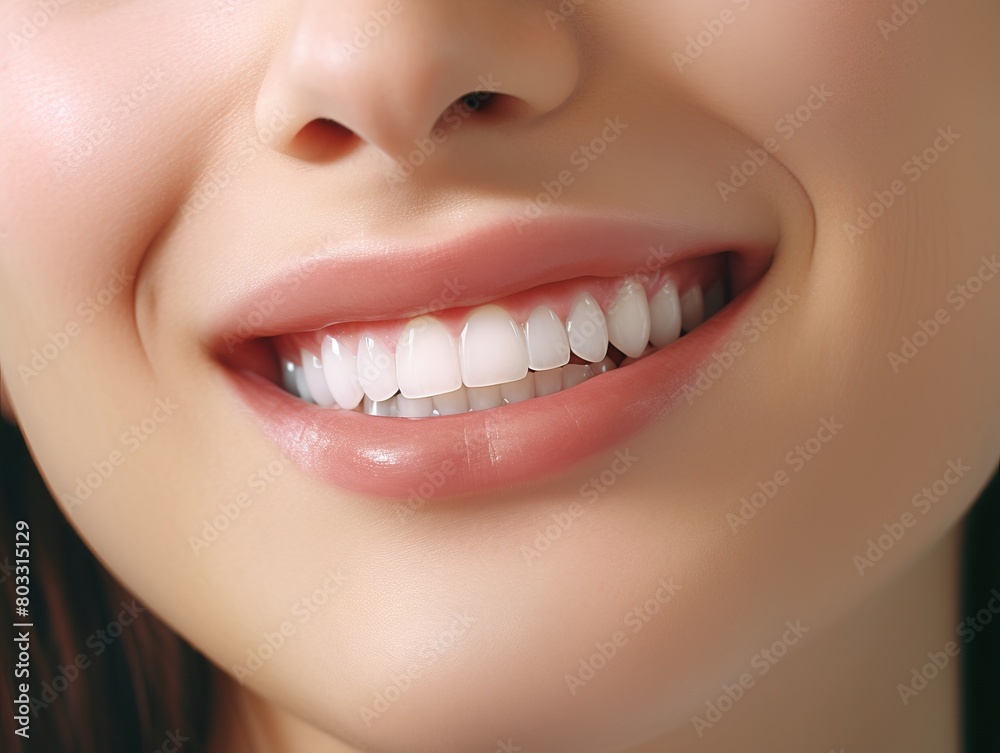 Fototapeta premium Close-up portrait of woman with beautiful white teeth smiling